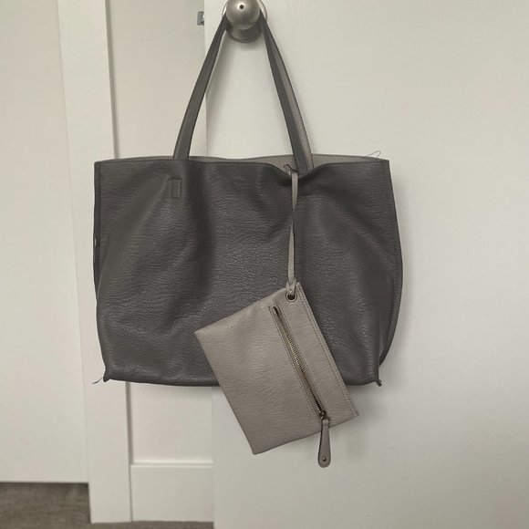 Street Level Gray Faux Leather Tote with  Wristlet - Picture 2 of 4
